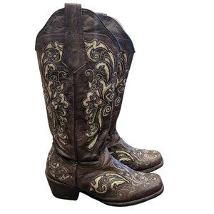 Estrella Leather Handmade Western Boots with Glitter Size 6.5
